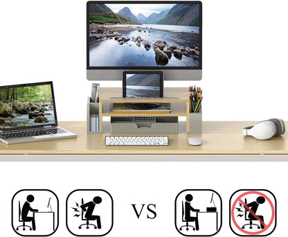 Simple Houseware Desk Monitor Stand Riser with Adjustable Organizer tray, Espresso