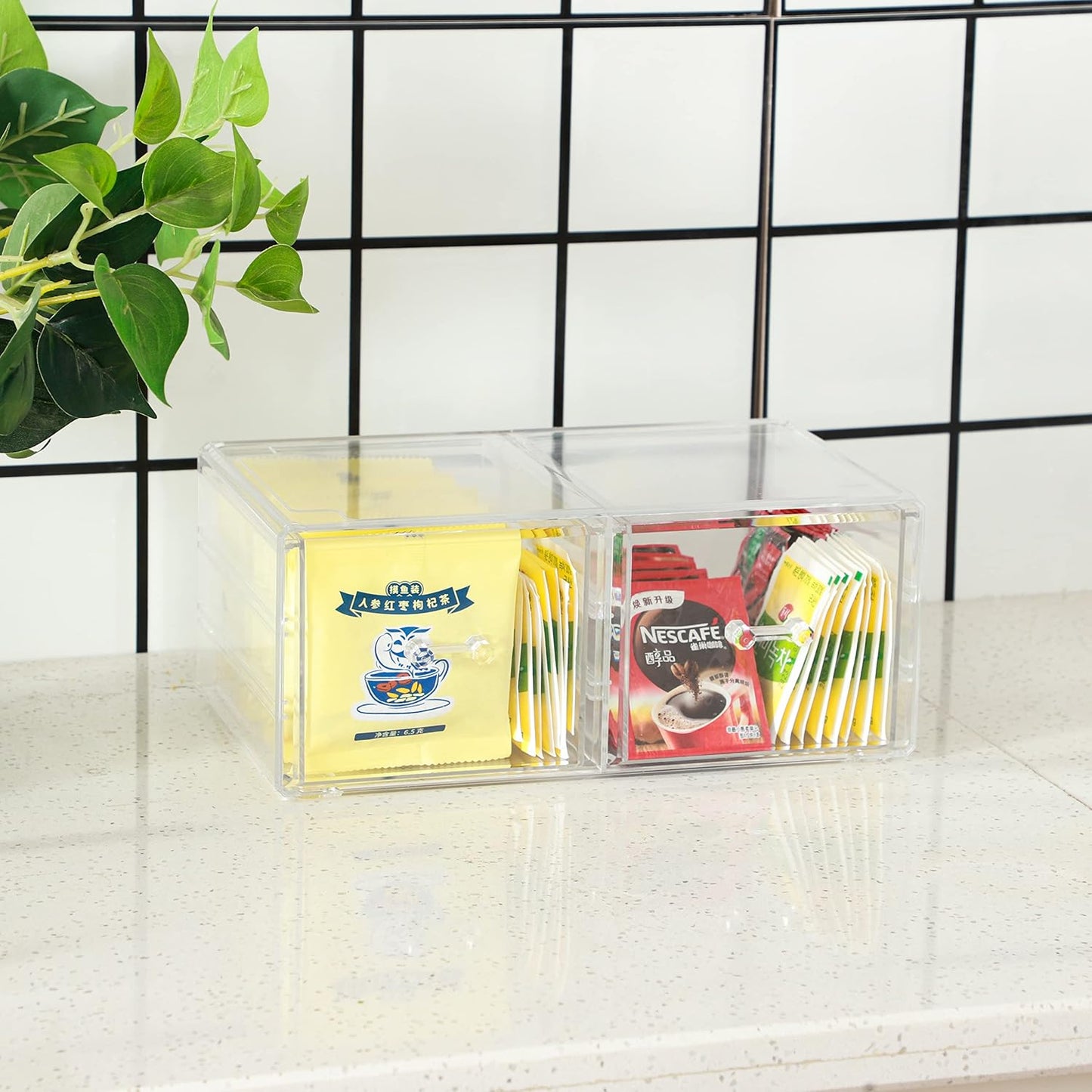 Cq acrylic 1 Pack Clear Stackable Storage Drawers for Vanity,Stackable 6 Drawers Desktop Organizer With Drawers,Cute Desk Storage for Office,Jewelry,Hair Clip,Beauty,Skincare and Make Up Organizers