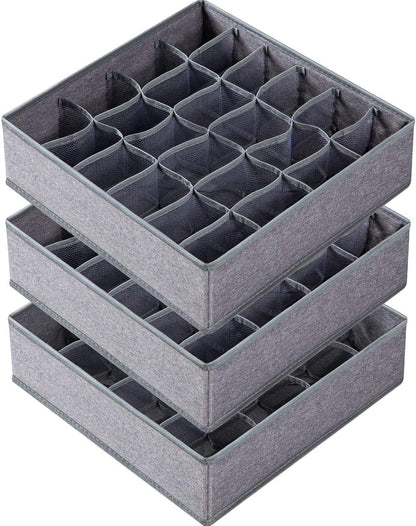 Criusia 6 Pack Large Drawer Organizer for Sock Underwear - Washable Heavy Duty Fabric Closet Organizers and Storage Bins - 90 Cells Dresser Organizer Divider for Baby Clothes, Ties, Belt (Grey)