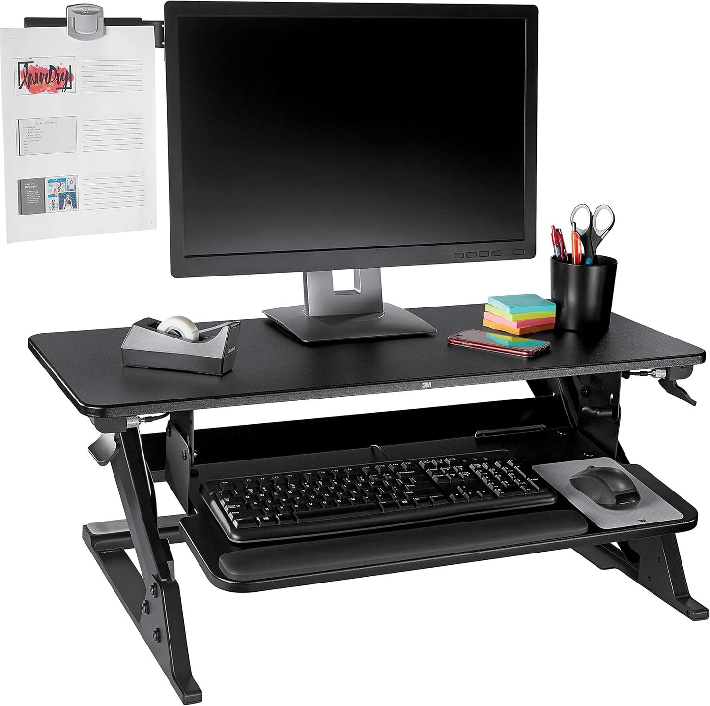 3M Monitor Mount Document Clip Copy Clip, Mounts Right or Left with Command™ Adhesive, Use on Monitors and Laptops for Easy Viewing and Reduced Clutter, Holds up to 30 Sheets, Black (DH240MB)