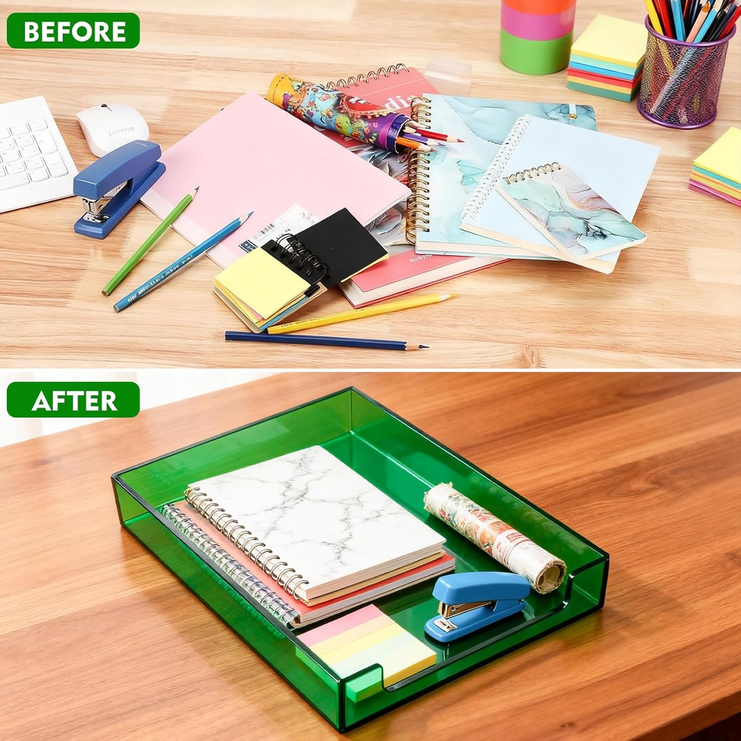 Paper Tray Acrylic File Organizer for Desk Letter Tray Desk Organizer Document Holder Sorter Storage for A4 Office Supplies Magazines, 13.8x10.6x2.4 Inches, Neon Pink