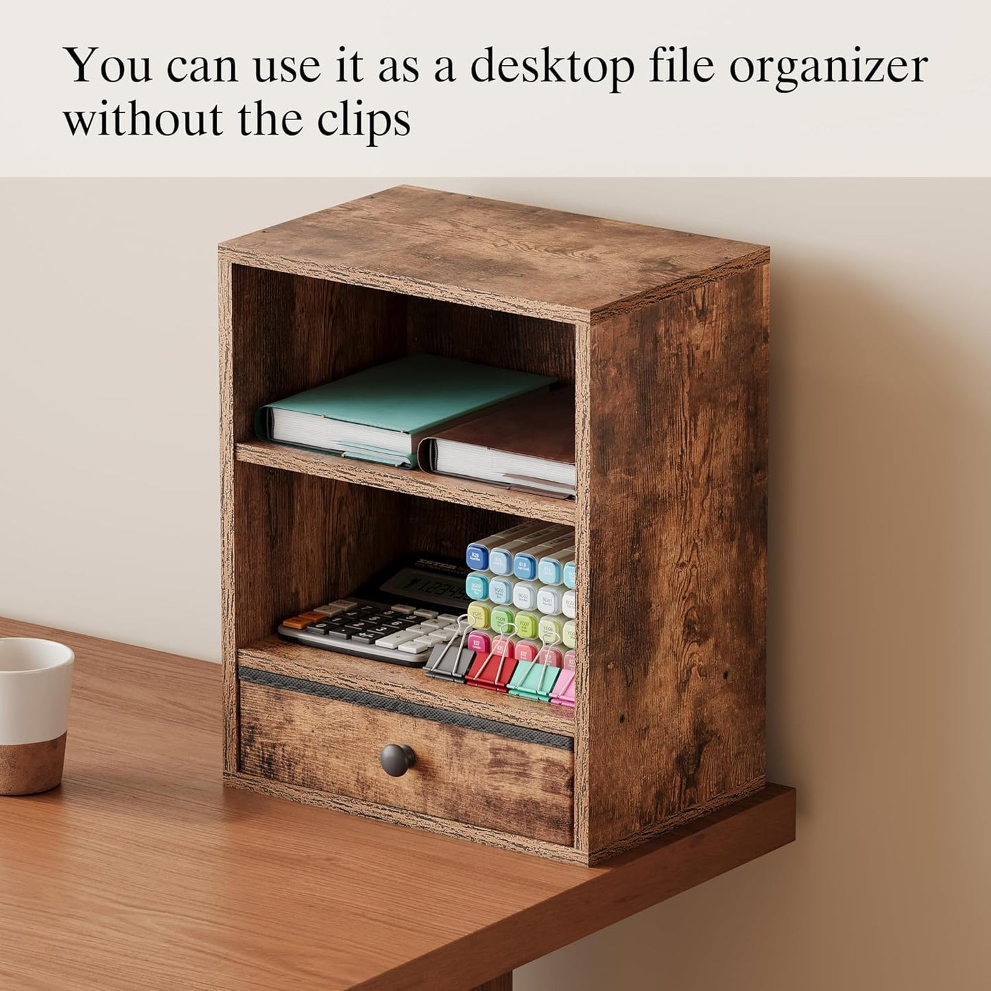 Unionly Clamp-on Under Desk Shelf with Drawer,Under Desk Accessory Shelf with Height Adjustable Shelves,Office Accessory Holder for Supplies，Files，Papers for Home Office