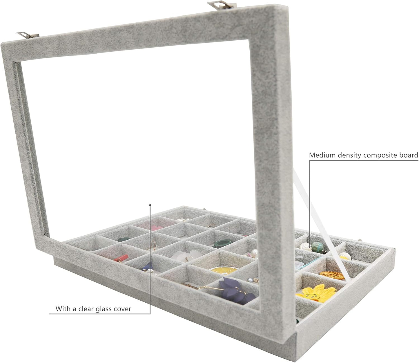 Stratalife Jewelry Organizer Bracelet Organizer Storage Box 12 Grid Stackable Jewelry Tray with Lid Velvet Jewelry Box for Drawer Necklace Bracelet Display Storage Organizer Box (Beige)