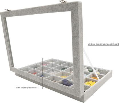Stratalife Jewelry Organizer Bracelet Organizer Storage Box 12 Grid Stackable Jewelry Tray with Lid Velvet Jewelry Box for Drawer Necklace Bracelet Display Storage Organizer Box (Beige)