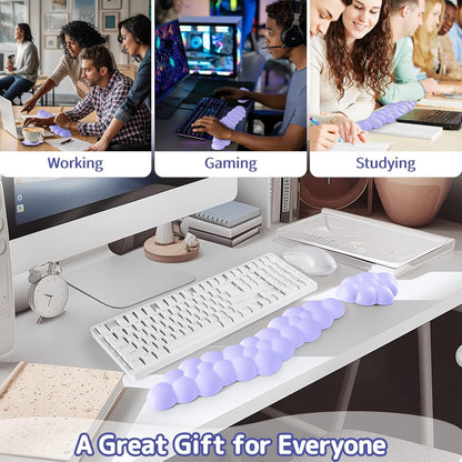 Sushret Cloud Wrist Rest for Keyboard and Mouse, Memory Foam PU Leather Keyboard Wrist Rest with Ergonomic Support, Non-Slip Base, Cute Arm Rest Pad & Palm Cushion, Office Desk Accessory, White