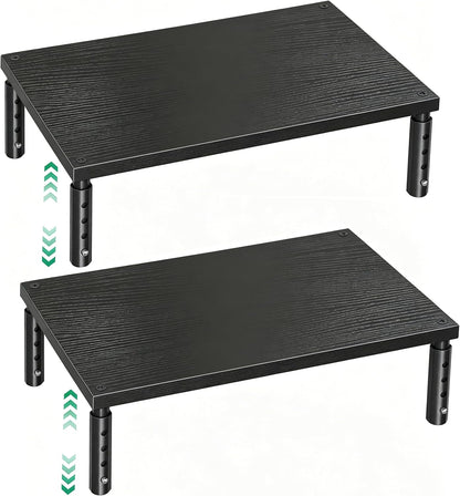 OPNICE Desk Organizers and Accessories, Adjustable Computer Monitor Stand Riser, Laptop Stand for Desk, Office Desk Accessories & Workspace Organizers for Home Office, Black Wood