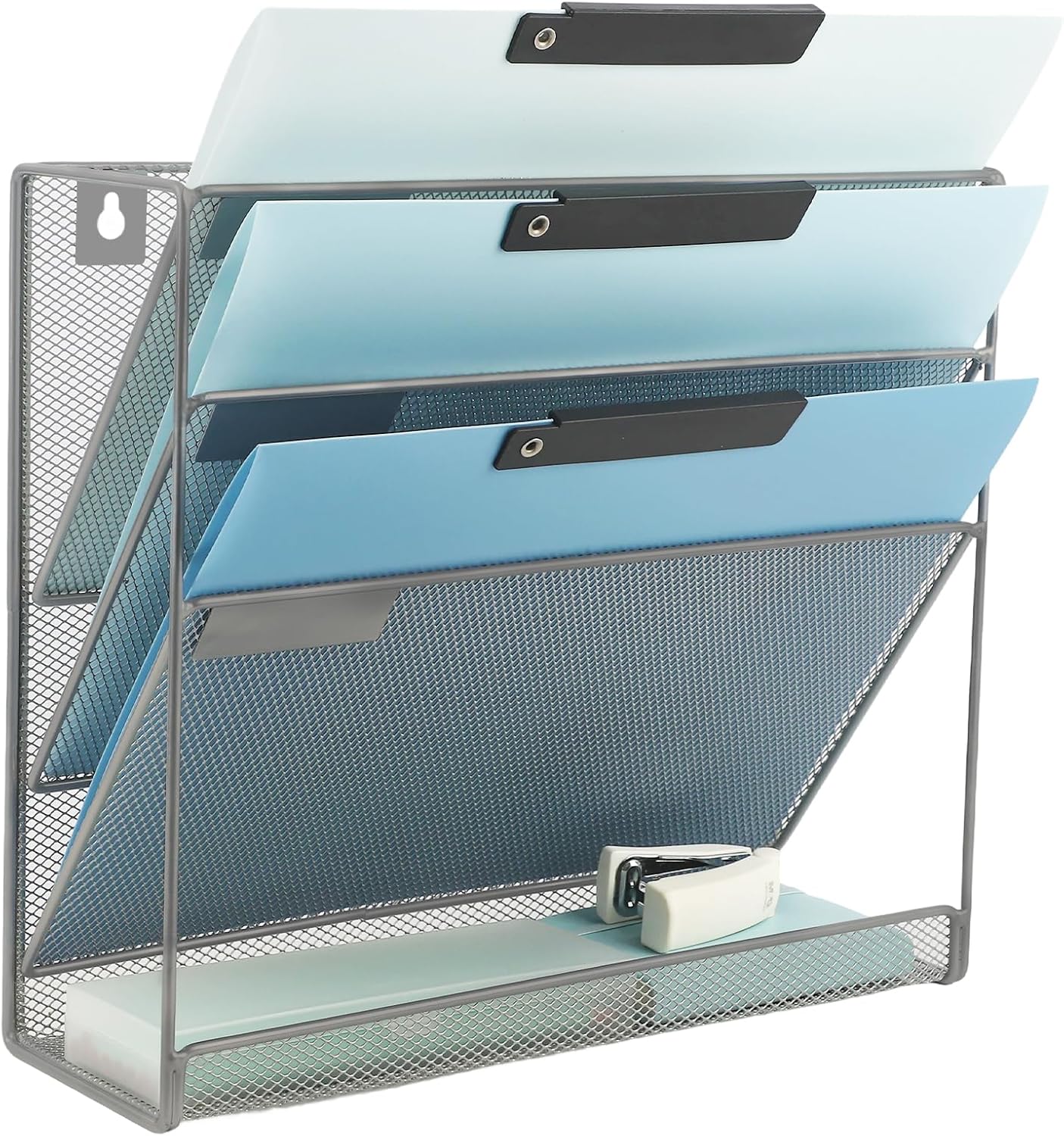 EASEPRES Desk File Organizer Mesh 6-Tier, Hanging Wall Mount Document Organization Stand, Desktop Vertical Mail Paper Folder Holder Rack with Bottom Tray for Office Home Cubicle Countertop, Black