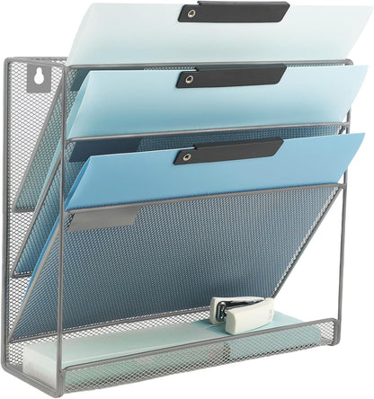 EASEPRES Desk File Organizer Mesh 6-Tier, Hanging Wall Mount Document Organization Stand, Desktop Vertical Mail Paper Folder Holder Rack with Bottom Tray for Office Home Cubicle Countertop, Black