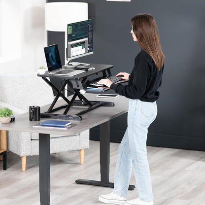 VIVO 26 inch Desk Converter, K Series, Height Adjustable Sit to Stand Riser, Dual Monitor and Laptop Workstation with Keyboard Tray, Black, DESK-V026KB