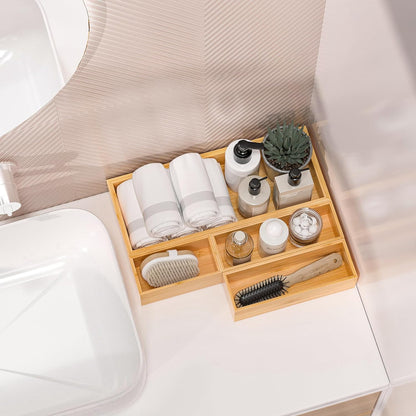 Kitchen Drawer Organizer Bins, Stackable Bamboo Drawer Organizer for Silverware, Flatware, Coffee Pod Organizer K Cup Holder for Countertop, 2 Pcs Coffee Station Organizer 12" x 6" x 2.5"