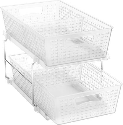 Simple Houseware 2 Tier Bathroom Organizer Tray Pull-Out Sliding Drawer, Under Sink Storage, Black