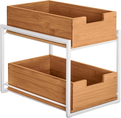 Seville Classics Bamboo Premium Organizer Storage Bins for Kitchen Silverware, Pantry, Closet, Office Desk, Pens, Utensils, Makeup, K Cup, Bamboo, Bag Holder Bin Set (4 Piece)