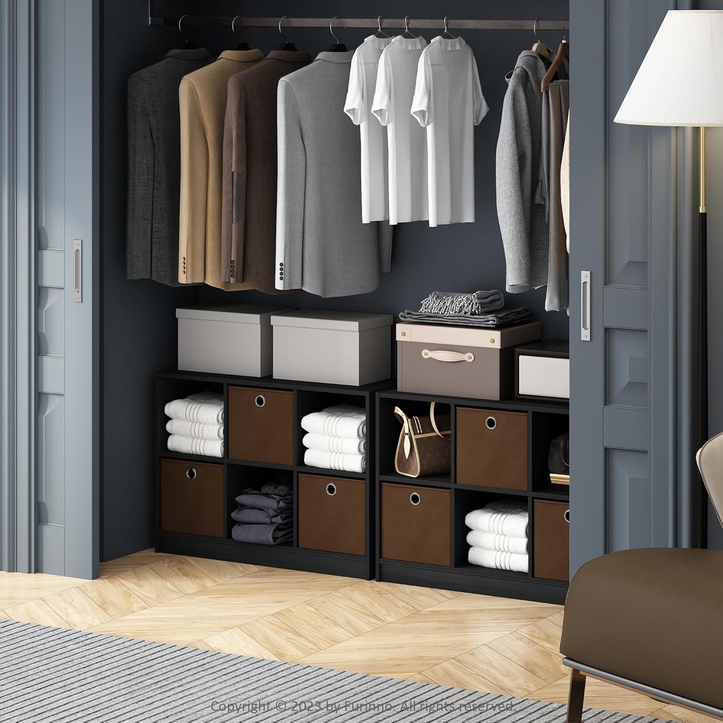 Furinno Cubic Closet Organizers and Storage, 6-Cube Closet Organizer with Bins, Open Shelf Storage, for Wardrobe, Bedroom, Living Room, White