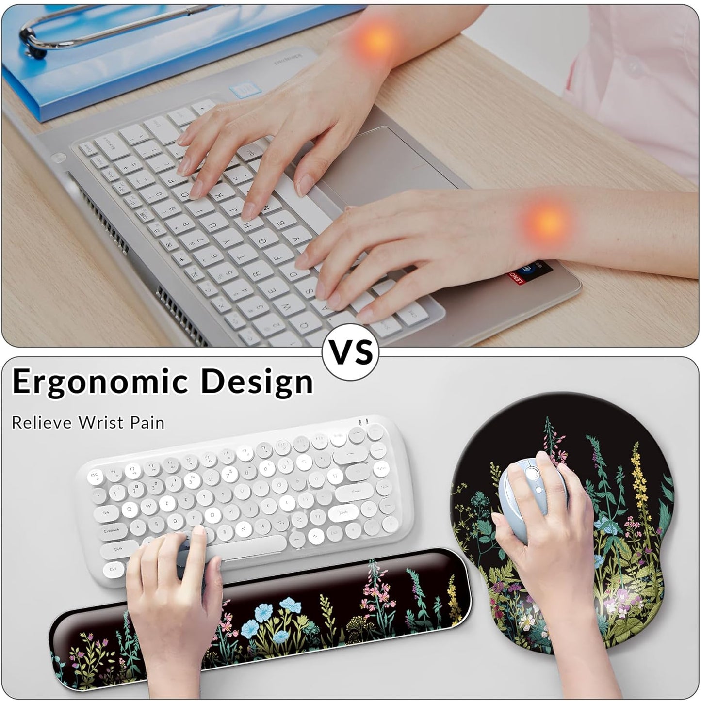 Desk Mat Set + Keyboard and Mouse Pad with Wrist Rest Support,4-in-1 Large Mousepad Computer Mats for Desktop Home & Office-Purple Butterflies