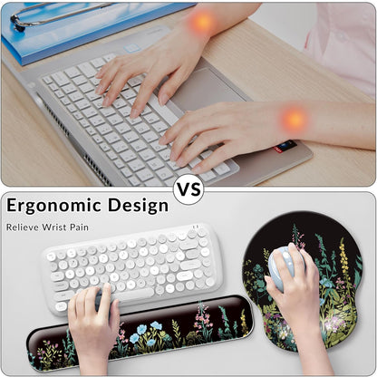 Desk Mat Set + Keyboard and Mouse Pad with Wrist Rest Support,4-in-1 Large Mousepad Computer Mats for Desktop Home & Office-Purple Butterflies