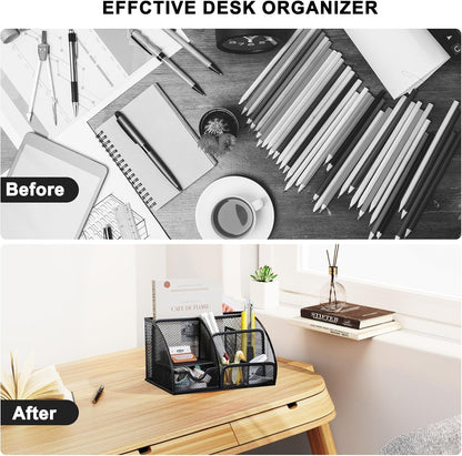 Cayxenful Pencil Holder For Desk,5 Slots 360°Degree Rotating Desk Organizers And Accessories,Desktop Storage Stationery Supplies Organizer, Cute Pencil Cup Pot For Office, School, Home (B-White)