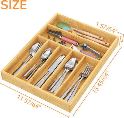 BAMEOS drawer organizer flatware organizer cutlery tray silverware organizer expandable adjustable bamboo drawer organizer kitchen bathroom