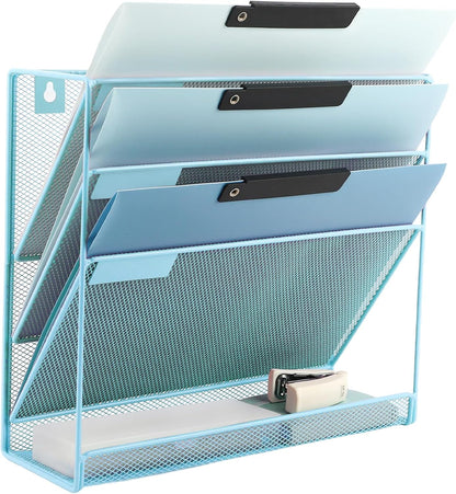EASEPRES Desk File Organizer Mesh 6-Tier, Hanging Wall Mount Document Organization Stand, Desktop Vertical Mail Paper Folder Holder Rack with Bottom Tray for Office Home Cubicle Countertop, Black