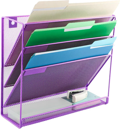 EASEPRES Desk File Organizer Mesh 6-Tier, Hanging Wall Mount Document Organization Stand, Desktop Vertical Mail Paper Folder Holder Rack with Bottom Tray for Office Home Cubicle Countertop, Black