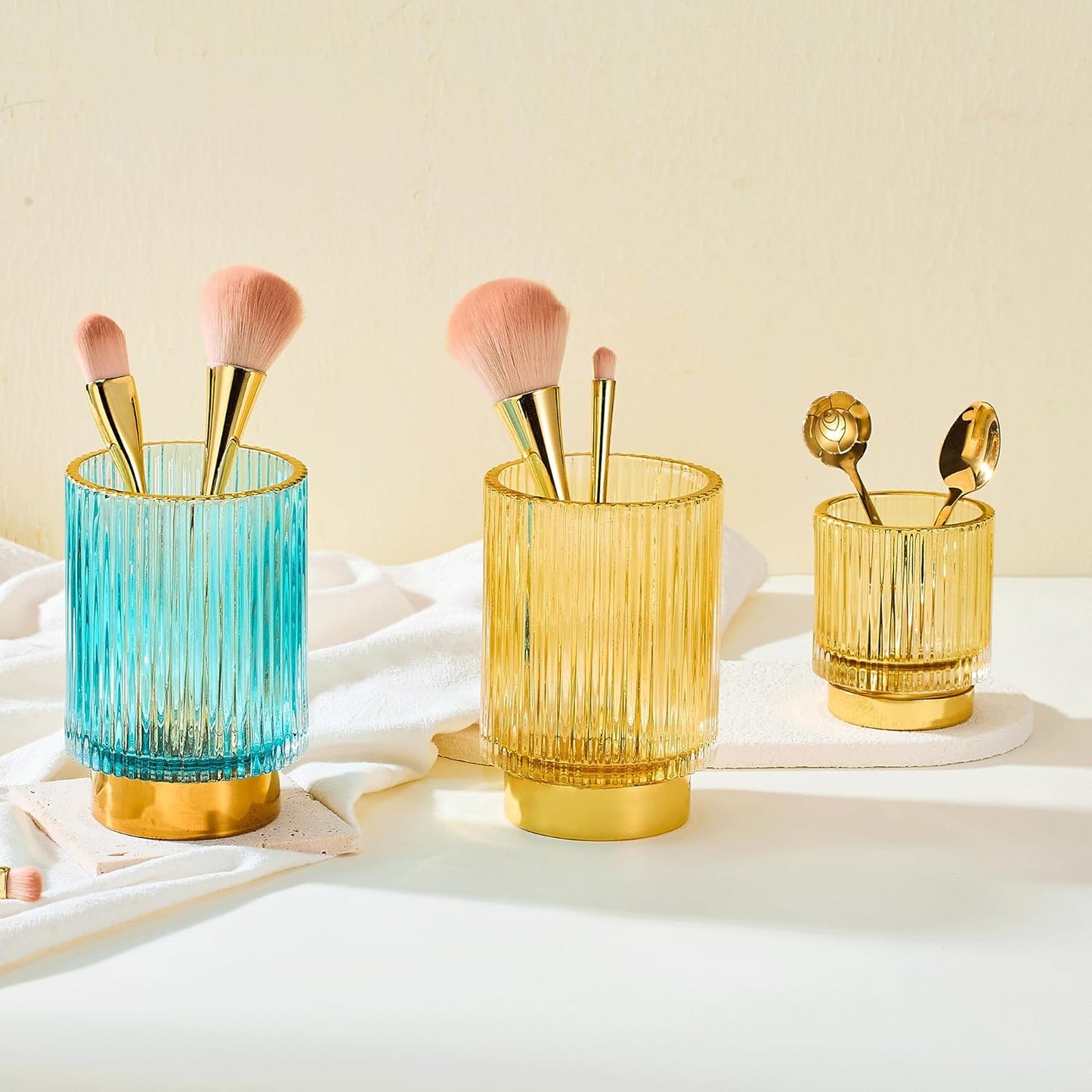 Makeup Brush Holder Organizer,Toothbrush Holders,Desk Pen Pencil Holder,Multifunctional Vintage Glass Brush Cup（L/Green/A3-6-US）