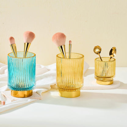 Makeup Brush Holder Organizer,Toothbrush Holders,Desk Pen Pencil Holder,Multifunctional Vintage Glass Brush Cup（L/Green/A3-6-US）