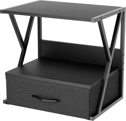 aboxoo Printer Stand for Desk with Storage Drawer, 2 Tier Desktop Or UnderDesk Shelf, Multi-Purpose Desk Organizer for Home Office, fit Fax Machine/3D Printer/Scanner, Rustic Brown