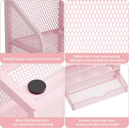 Marbrasse Mesh Pen Holder for Desk, Multi-Functional Pencil Organizer with Drawer, Desk Organizers and Accessories for Office Art Supplies (Black)