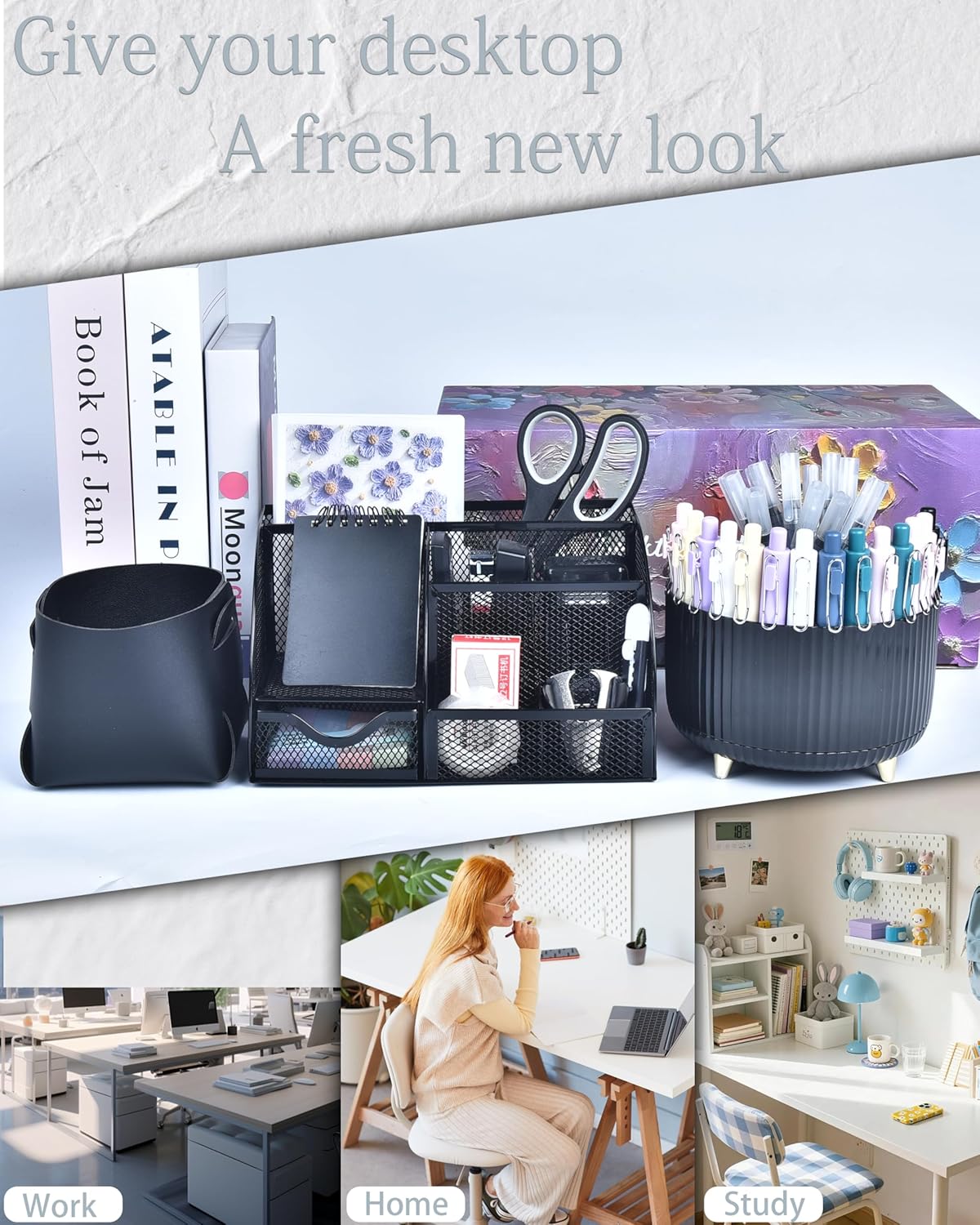 Purple Desk Accessories and Organizers with Desk Organizer and 360°Rotating Pen Holder stapler Pen and a Lot of Office Purple Office Supplies Beautifully Presented in a Gift Box