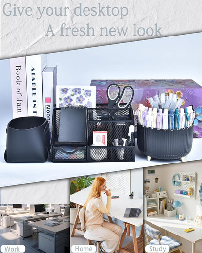 Purple Desk Accessories and Organizers with Desk Organizer and 360°Rotating Pen Holder stapler Pen and a Lot of Office Purple Office Supplies Beautifully Presented in a Gift Box