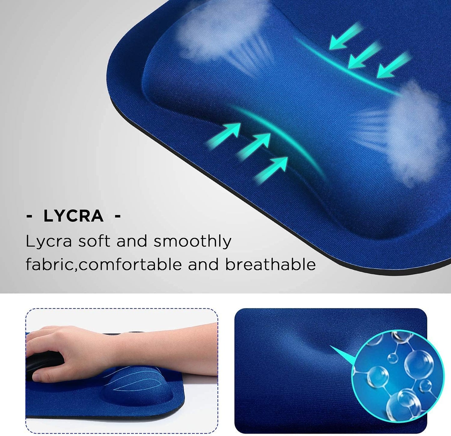 Gimars Elongate Smooth Lycra Fabric Ergonomic Mouse Pad Wrist Support, Gel Memory Foam Cushion Set Keyboard Wrist Rest Support, Pain Relieve for Computer, Laptop, Office, School, Home, Gaming, Black