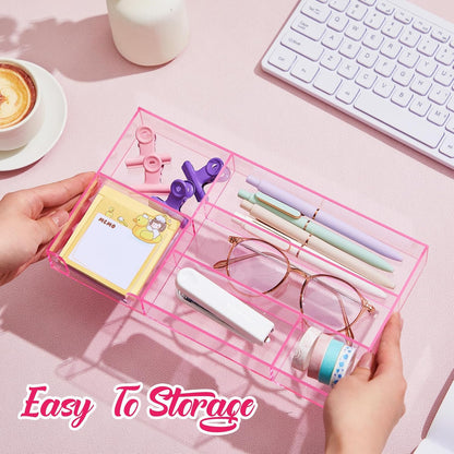 Briwooody Clear Acrylic Desk Drawer Organizer 11 x 6.1 x 1.38 Inch Storage Tray Organizer for Pens, Stationery, Desktop, Office, Bathroom, Kitchen, Makeup Supplies (6 Compartments)