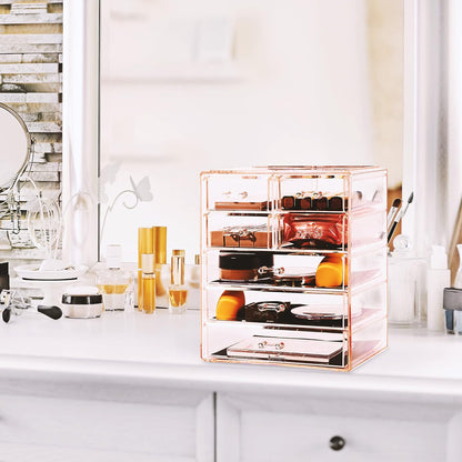 Sorbus Acrylic Makeup Organizer Set, 6-Drawer Vanity & Countertop Cosmetic Storage with Small & Wide Drawers, Clear Makeup Storage for Brushes, Lipsticks, Jewelry – Holiday Gift for Women & Teens