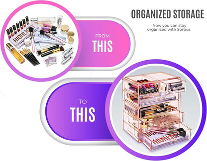Sorbus Acrylic Makeup Organizer Set, 6-Drawer Vanity & Countertop Cosmetic Storage with Small & Wide Drawers, Clear Makeup Storage for Brushes, Lipsticks, Jewelry – Holiday Gift for Women & Teens