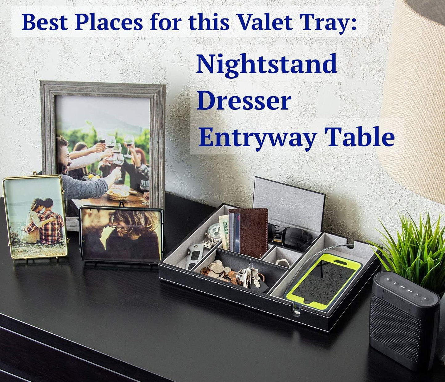 Leather Valet Tray for Men - EDC Catch All, Dresser Organizer, Jewelry & Wallet Desk Accessory, Bedside Entryway Key Catchall