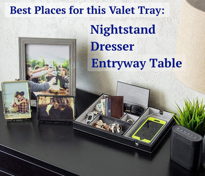 Leather Valet Tray for Men - EDC Catch All, Dresser Organizer, Jewelry & Wallet Desk Accessory, Bedside Entryway Key Catchall