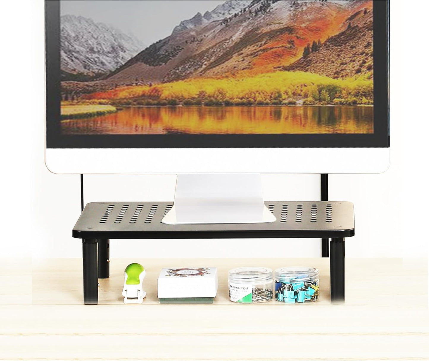 Monitor Stand for Desk Monitor Riser, Adjustable Laptop Riser, Desk Organizer Desktop Printer Laptop Storage Shelf, Mesh Metal Computer Item Stand (2 Pieces)(14.5" Lx9.3 W/Piece)