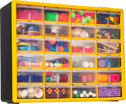 Akro-Mils 24-Drawer Plastic Drawer Storage Cabinet for Garage Organization, Bead Organizer, Building Bricks Storage, Teacher Toolbox, Makeup Organizer, 20" W x 6" D x 16" H, 10124 Black