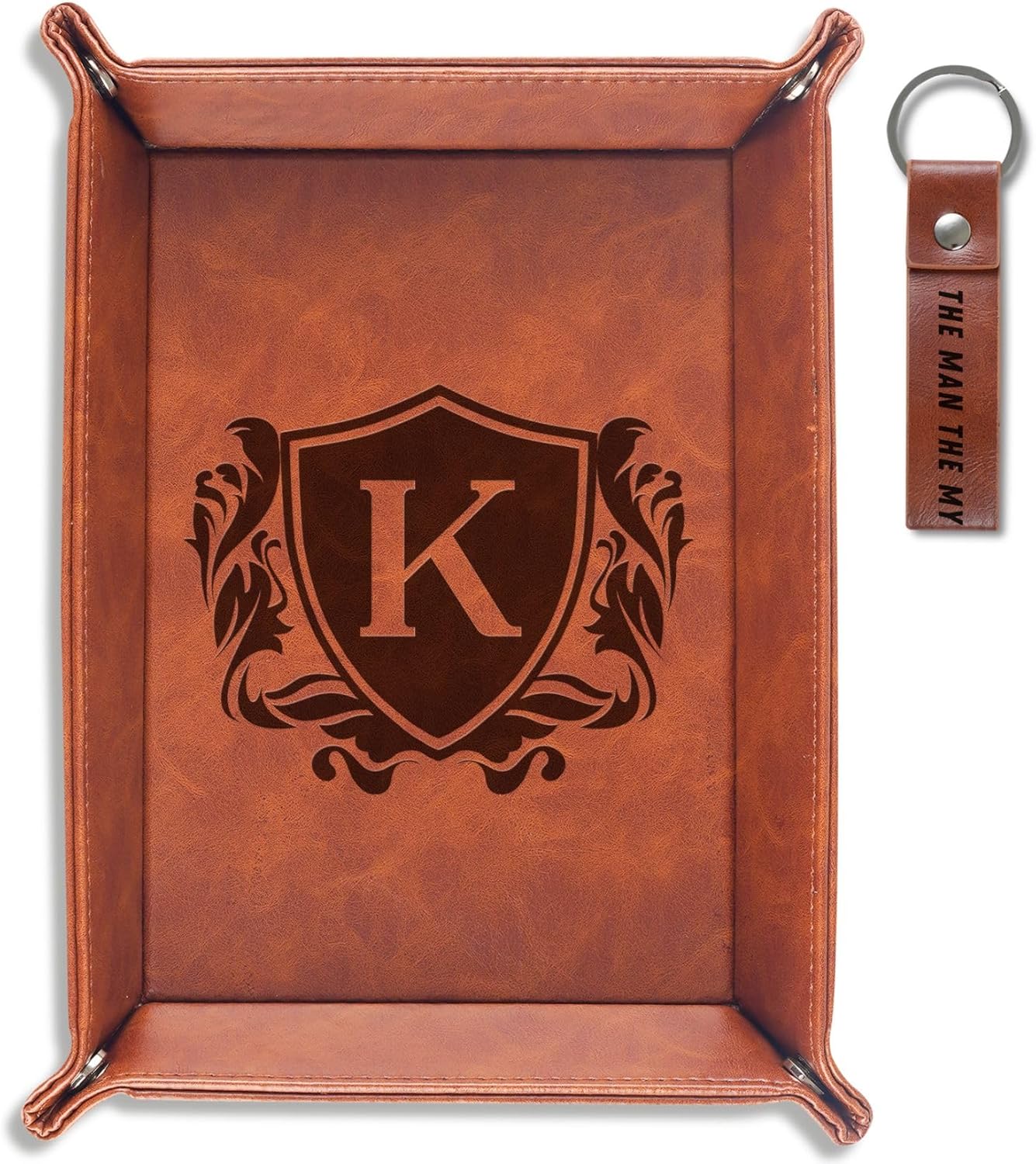 INNObeta Initial Valet Tray, Desktop Storage Organizer, PU Leather Bedside Tray Key Coin Holder, Personalised Gifts for Men, Birthday, Christmas, Letter S