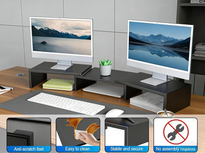 Desk Organizers and Accessories, Dual Monitor Stand Riser, Monitor Desk Shelf for Desktop Organization (Black)