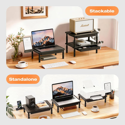 Computer Monitor Stand Riser for Desk, 3 Height Adjustable PC Laptop TV Desktop Monitor Stand Shelf, Metal Printer Table with Phone Holder, Stand Riser for Desk, Office Desk Organizers and Accessories, 2 Pack