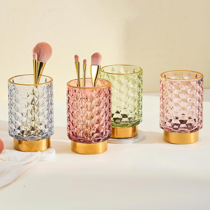 Makeup Brush Holder Organizer,Toothbrush Holders,Desk Pen Pencil Holder,Multifunctional Vintage Glass Brush Cup（A46-6-US）