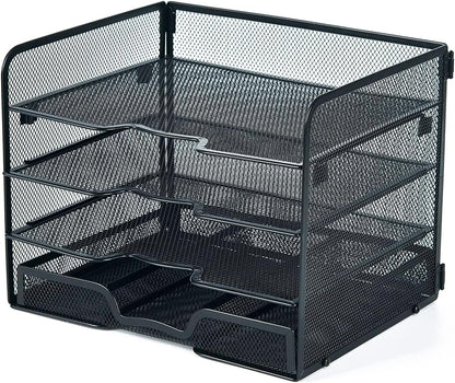 SETTFRFE 4 Tier Mesh Paper Letter Tray,Desk File Organizer with A Sliding Drawer,Office Supplies Desk Organizer for Home Office,Black.
