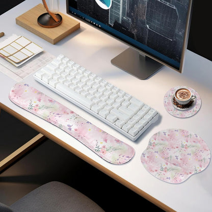 Ergonomic Keyboard Mouse Pad Wrist Rest Support Set for Laptop/Computer/Desktop,Memory Foam Hand Rest Wrist Cushion for Gaming/Office,Lightweight Comfortable & Pain Relief (Flowers)