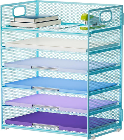 Marbrasse 6 Tier Paper Organizer Letter Tray - Mesh Desk File Organizer with Handle, Paper Sorter Organizer for Letter/A4 Office File Folder Holder - Black