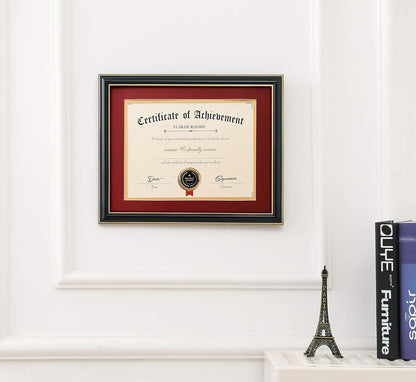 ELSKER&HOME Diploma Frame - Wide Solid Wood Frame - Black Velvet Golden Rim Mat - Semi-Tempered Glass - Includes Hanging Hardware and Desktop Easel(ONLY Display 11×14 Document/Certificate)