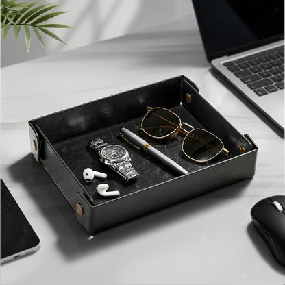 Catch All Valet Tray - EDC Organizer for Key, Wallet, Watch, Jewelry, Phone, coin change | Faux Leather Storage Tray for Dresser, Nightstand, Desk, Entryway, Travel Storage | Brown
