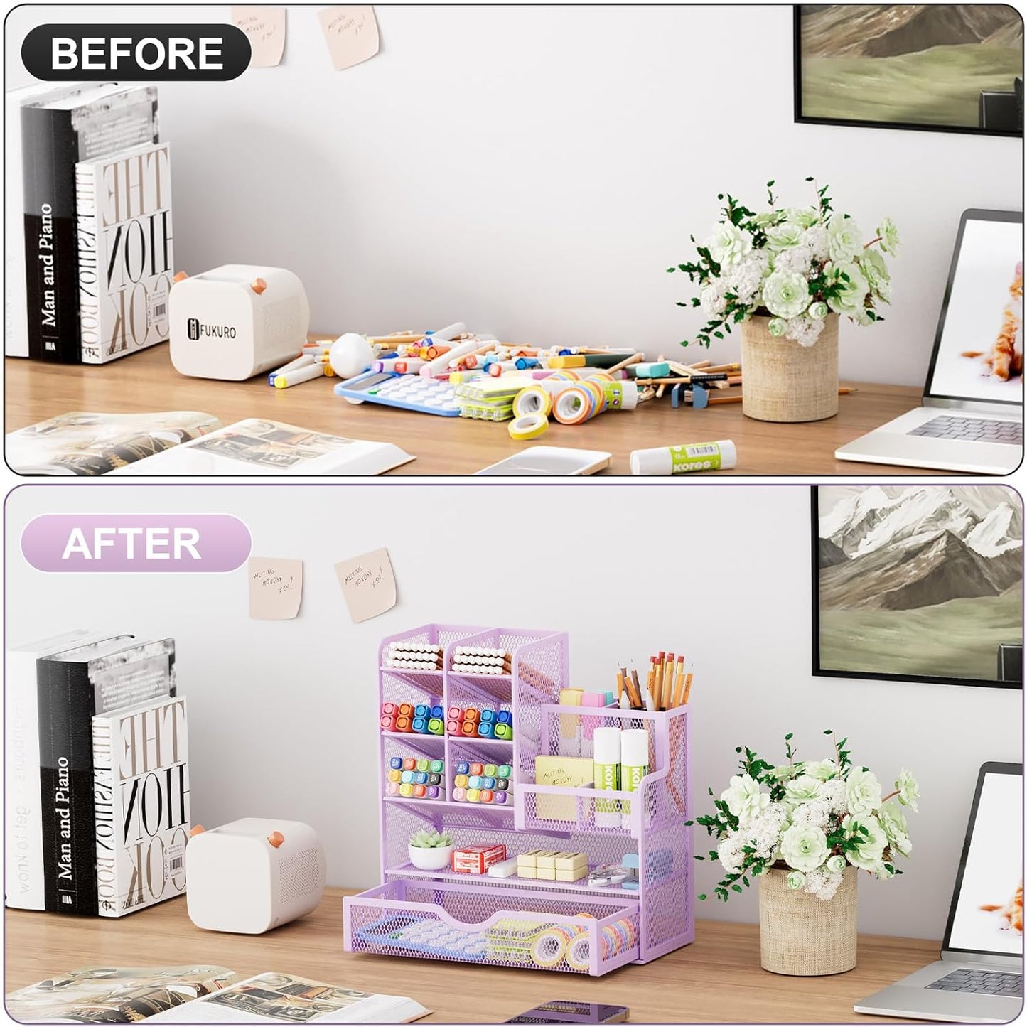 Marbrasse Mesh Pen Holder for Desk, Multi-Functional Pencil Organizer with Drawer, Desk Organizers and Accessories for Office Art Supplies (Black)
