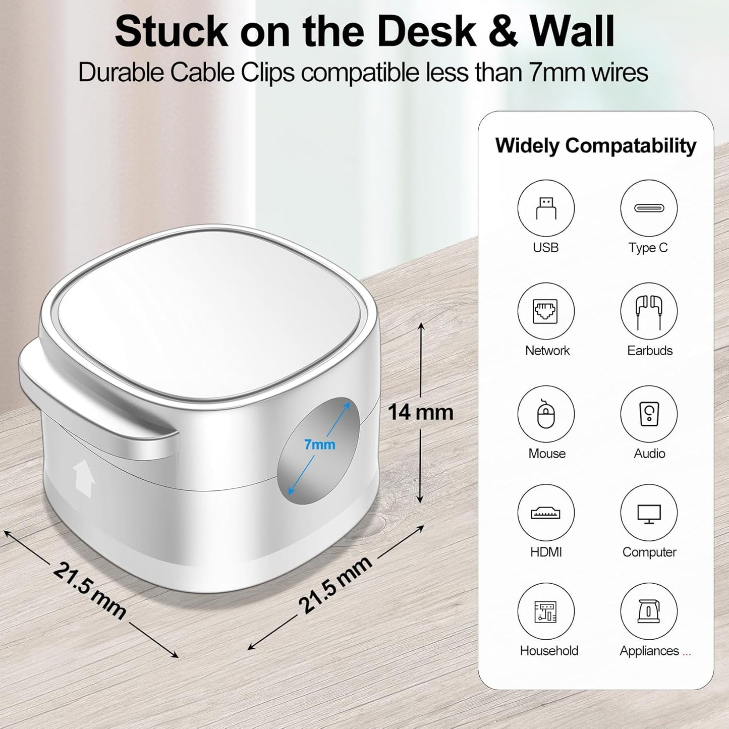 6 Pack,Magnetic Cable Clips & Silicon Cable Ties,[Cable Smooth Adjustable Under Desk Organizer],Cable Management,Cord Holder-Desk Stand Cable Organizer Holding,Adhesive for Home Cable Keeper