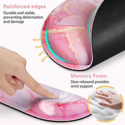 Mouse Pad with Wrist Rest Set, Qomolama 3-in-1 Wrist Support Mouse Pad Set, Floral Gaming Mousepad with Anti-Skid Base,Ergonomic Mouse Pad,Memory Foam Keyboard Gel Wrists Rest