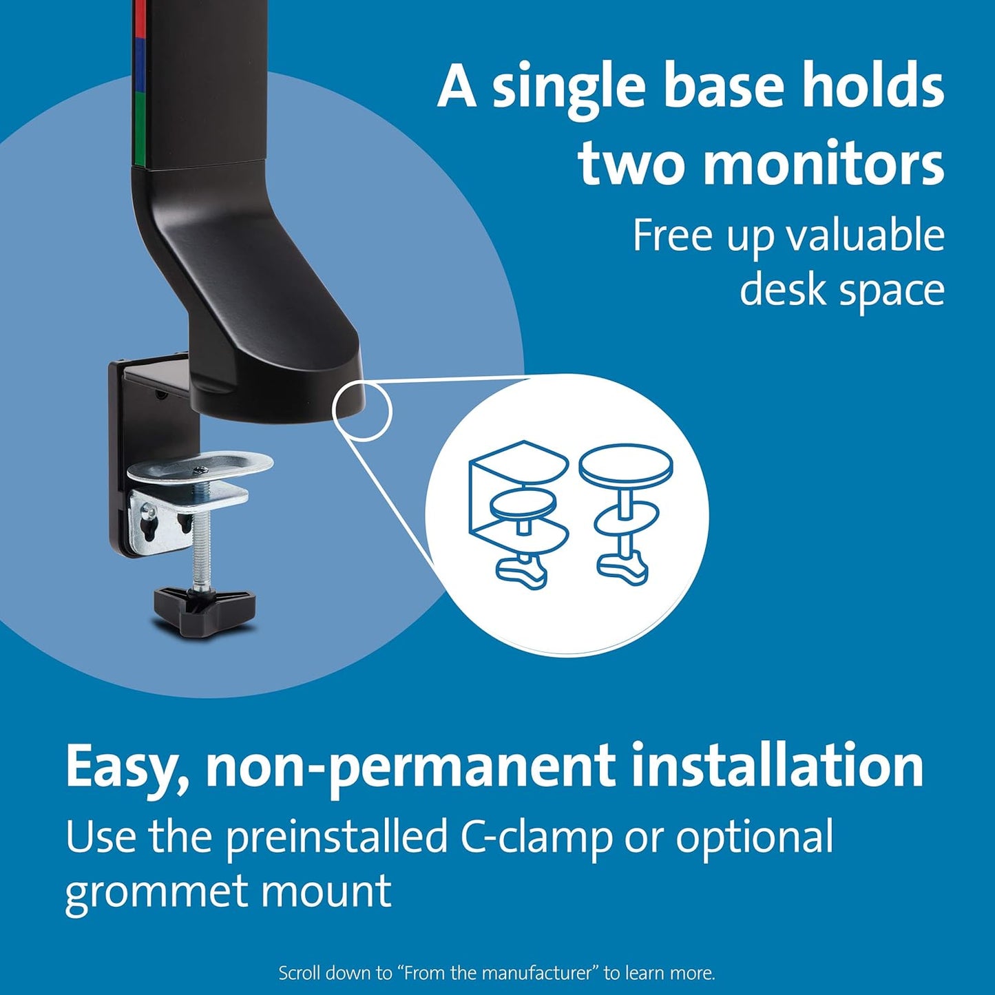 Kensington Single Monitor Desk Mount, C-clamp Vesa Stand Fits up to 32 inch Ultrawide Samsung LG , Low Profile Vertical Mount, Height Adjustable Free Standing Arm,K55512WW Black